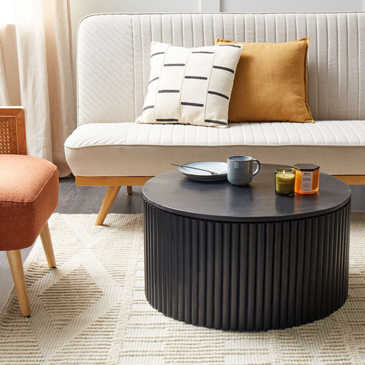 Black Mango Wood Coffee Table 70cm With Storage In Classic Modern Living Room Design