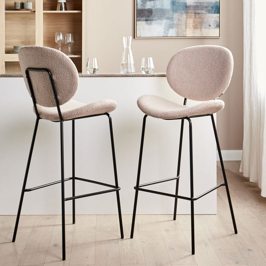 Boucle Bar Chairs Set Of 2 Light Beige Armless Iron Legs