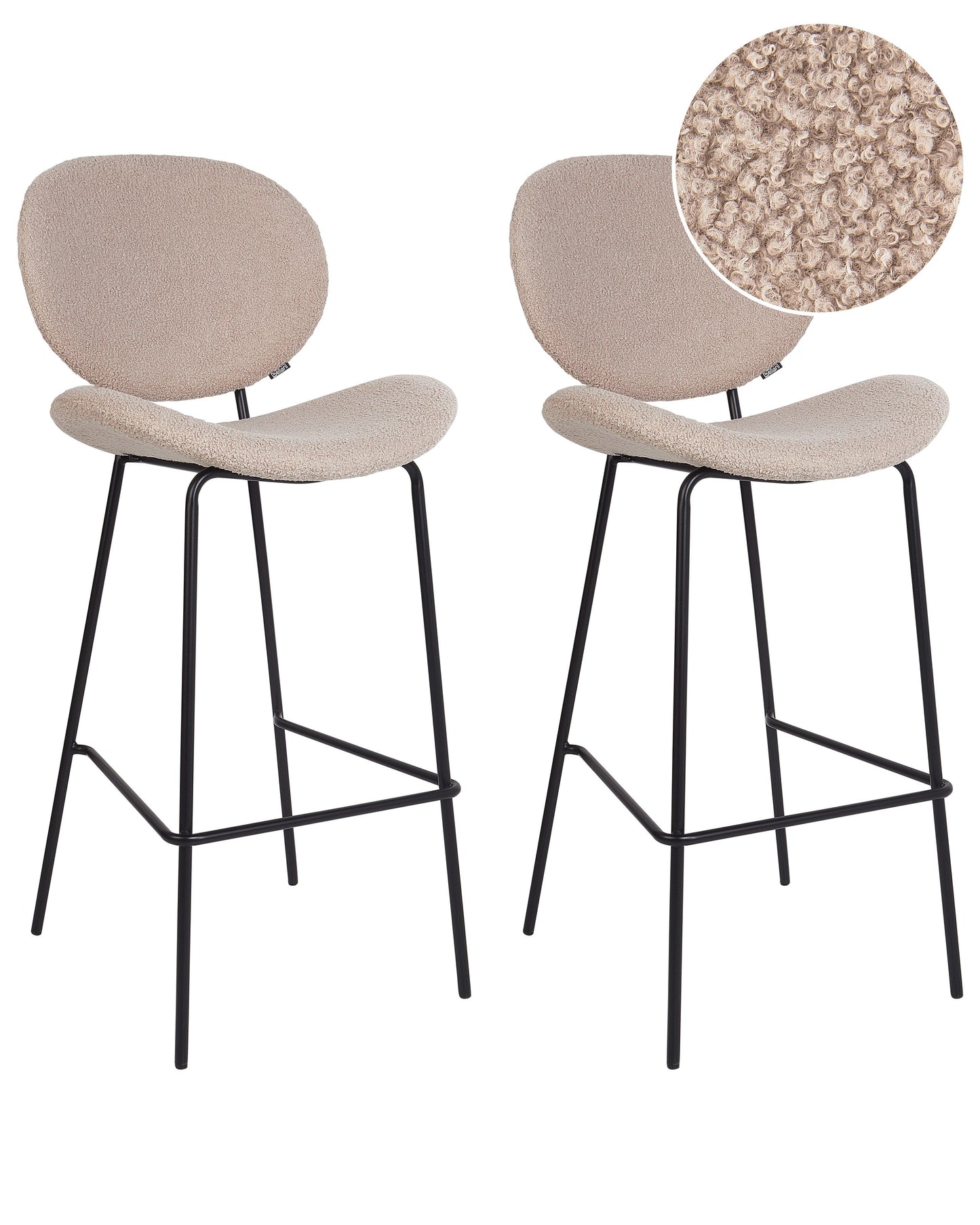 Boucle Bar Chairs Set Of 2 Light Beige Armless Iron Legs