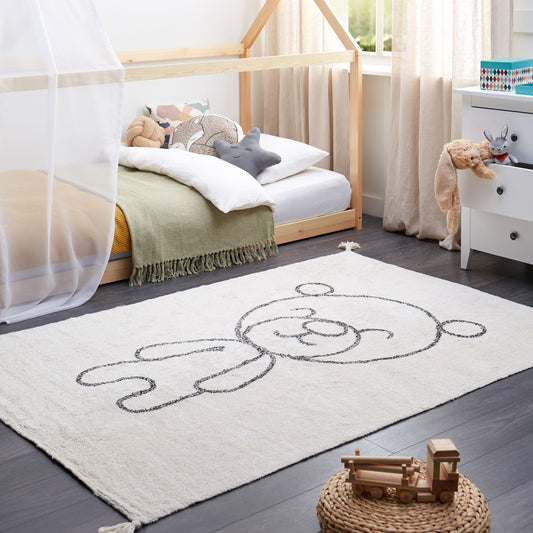 Kids Teddy Bear Print Rug 140 x 200cm Beige Cotton
