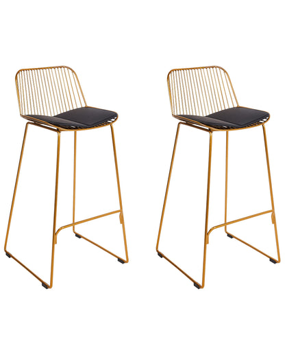 Bar Chairs Of 2 Gold Wire Design Faux Leather Black Seat