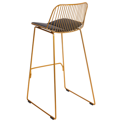 Bar Chairs Of 2 Gold Wire Design Faux Leather Black Seat