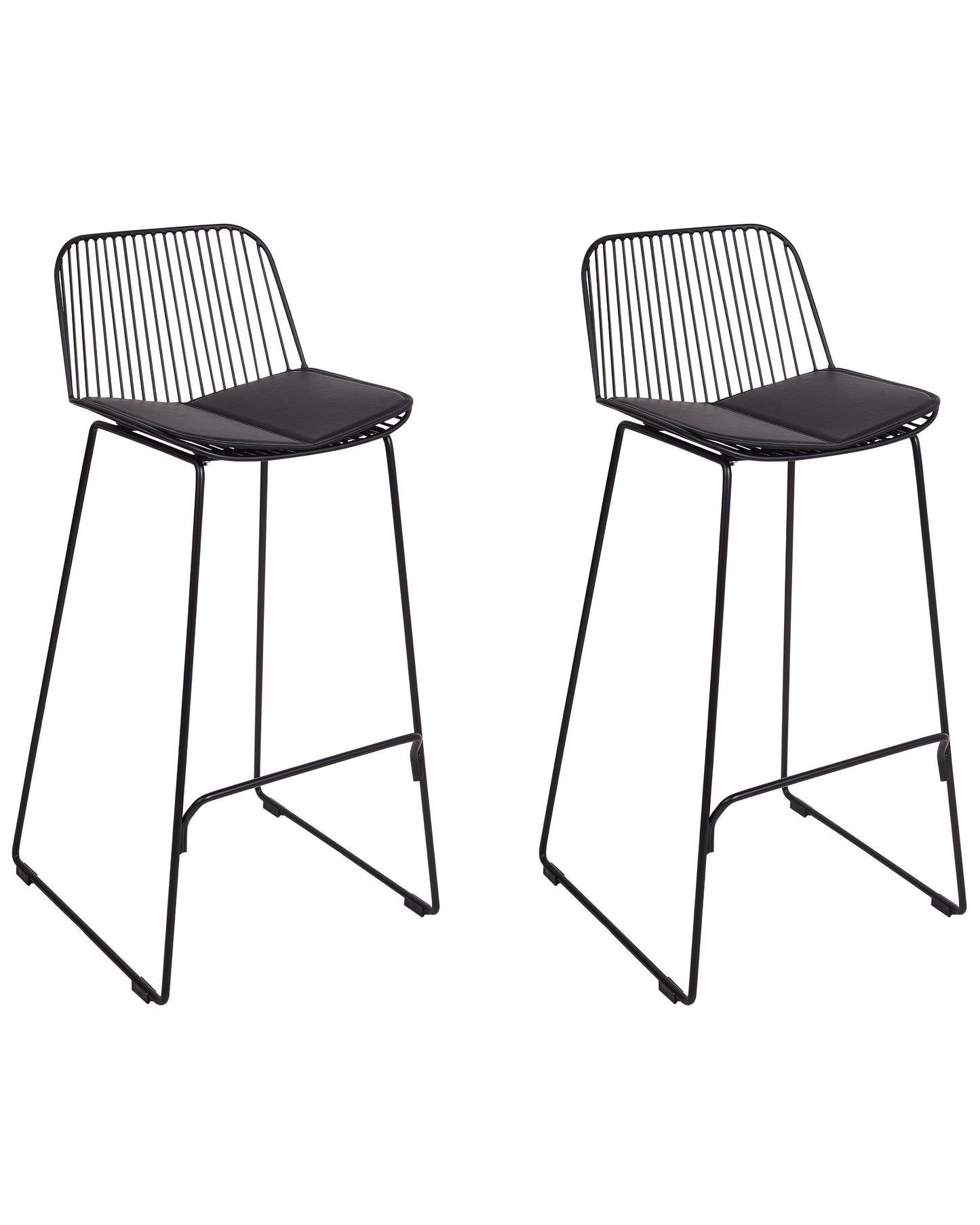 Aura Living Set of 2 Bar Chairs Black Wire Design Faux Leather Pads
