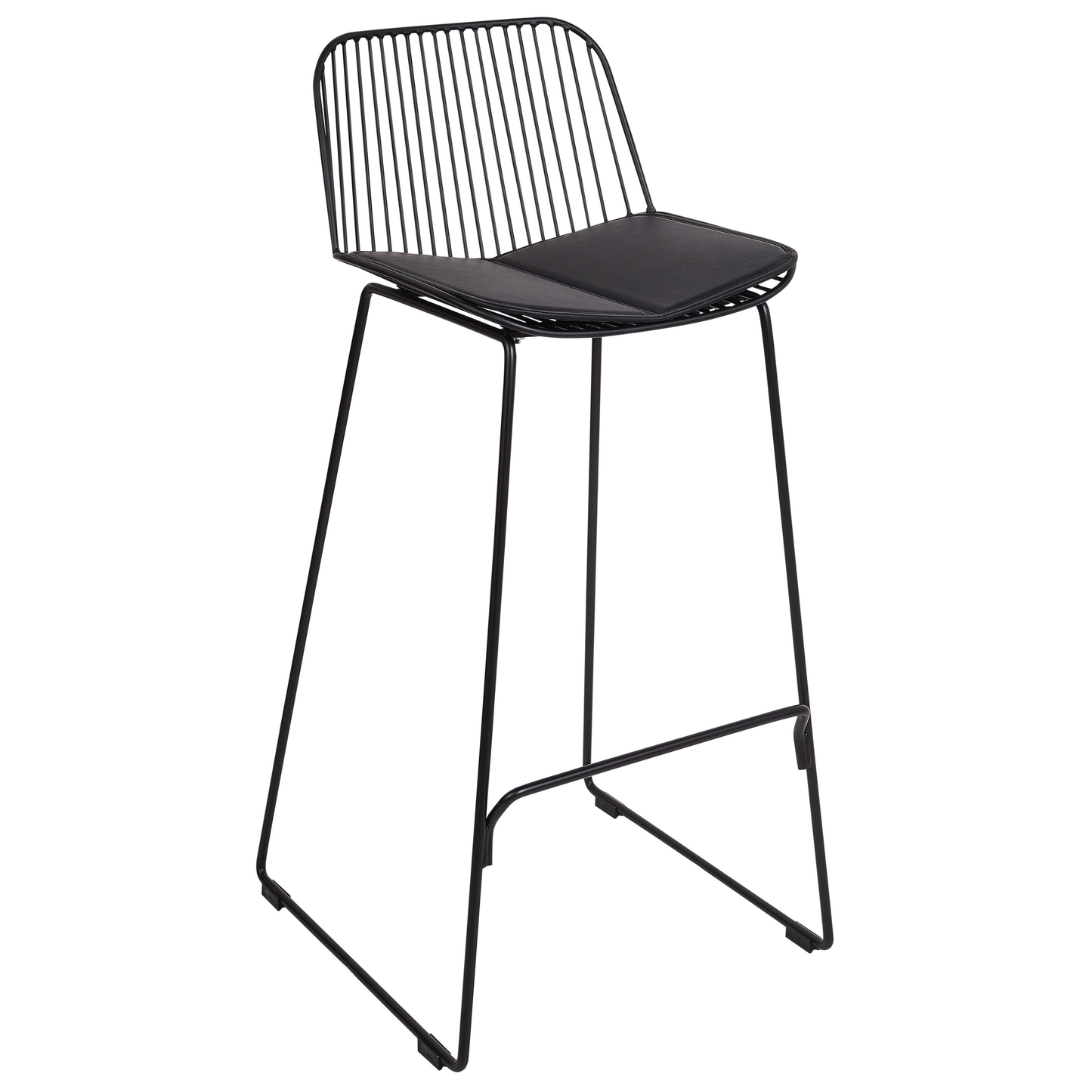 Aura Living Set of 2 Bar Chairs Black Wire Design Faux Leather Pads