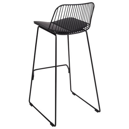 Aura Living Set of 2 Bar Chairs Black Wire Design Faux Leather Pads