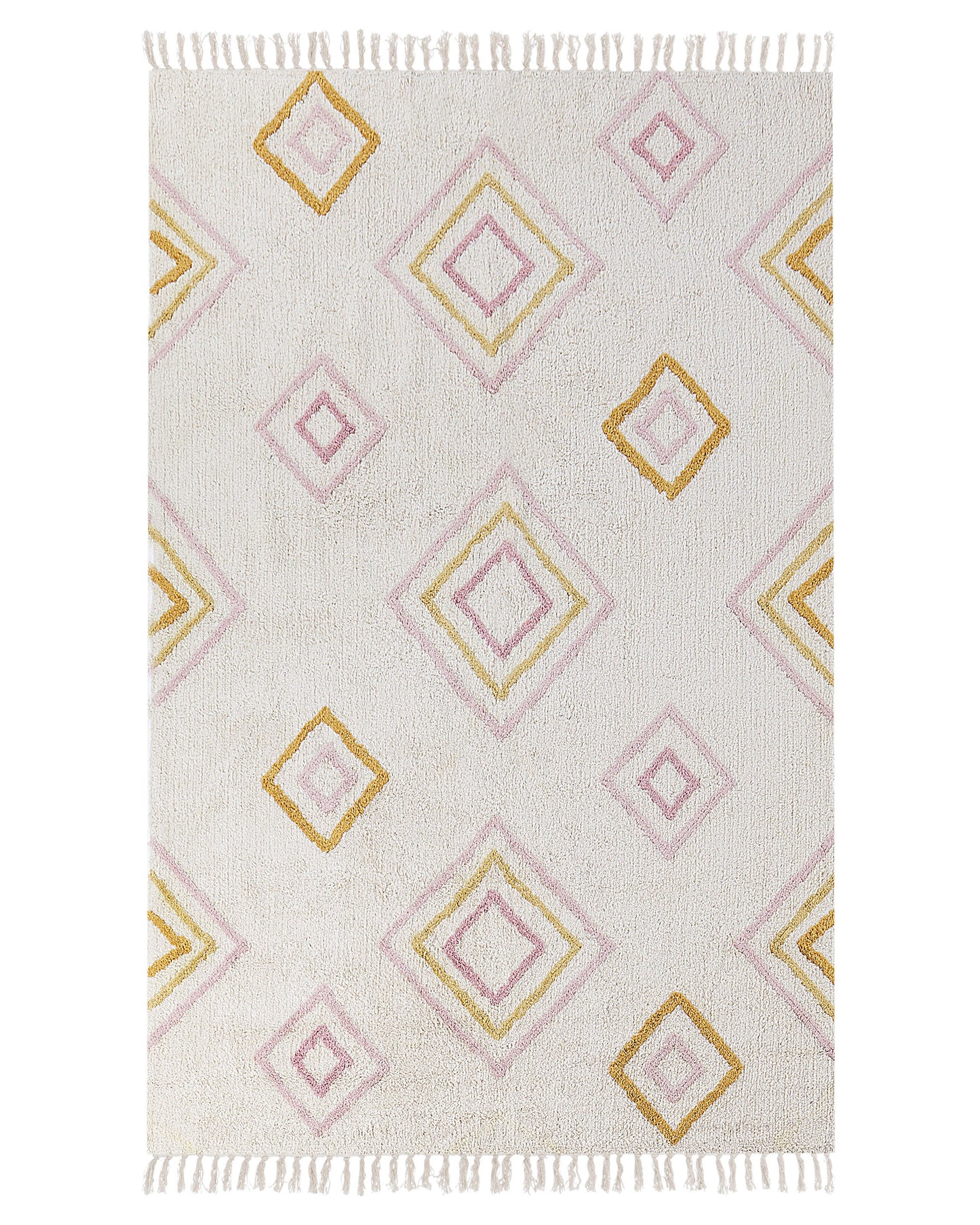 Handmade Cotton Tufted Rug Off White 140 x 200cm Multicolor Geometric Pattern Rectangular