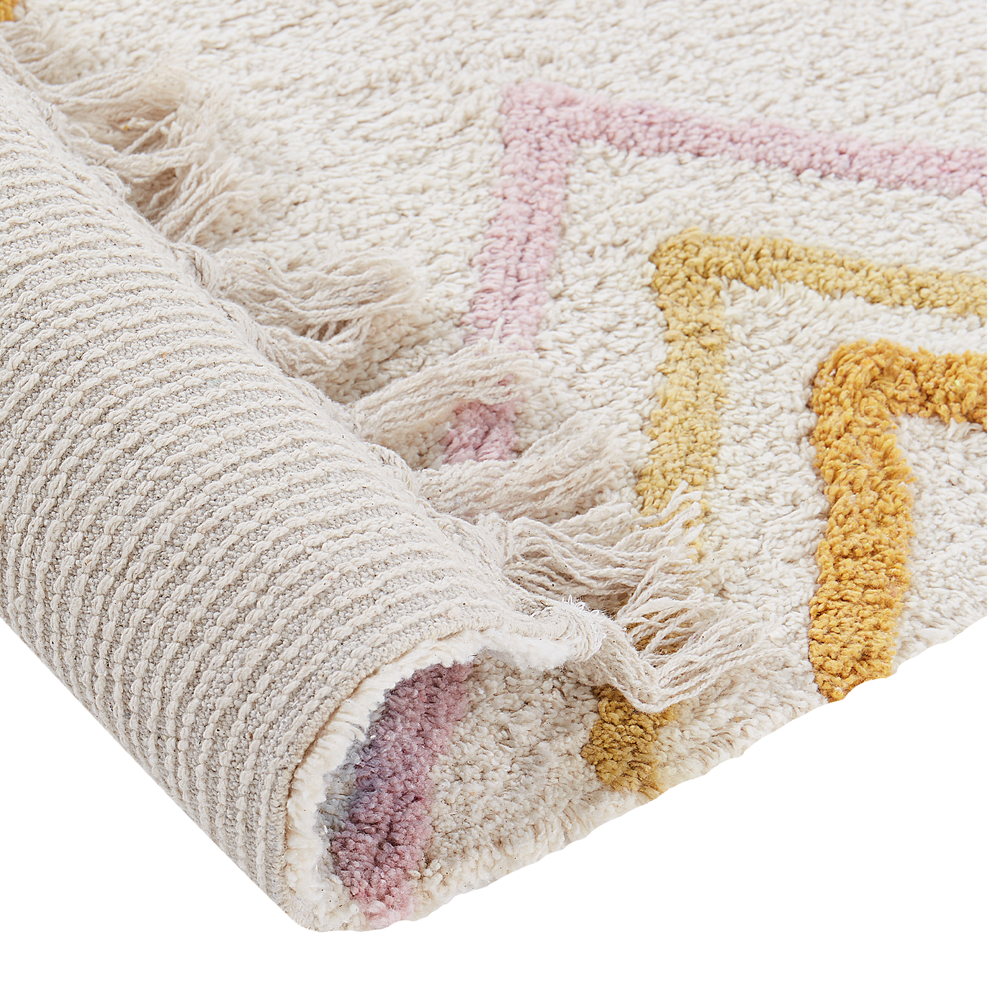 Handmade Cotton Tufted Rug Off White 140 x 200cm Multicolor Geometric Pattern Rectangular