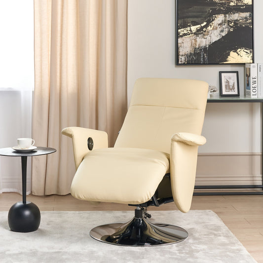 Reclining Armchair Light Beige Faux Leather with Adjustable Back and Pull Out Footstool