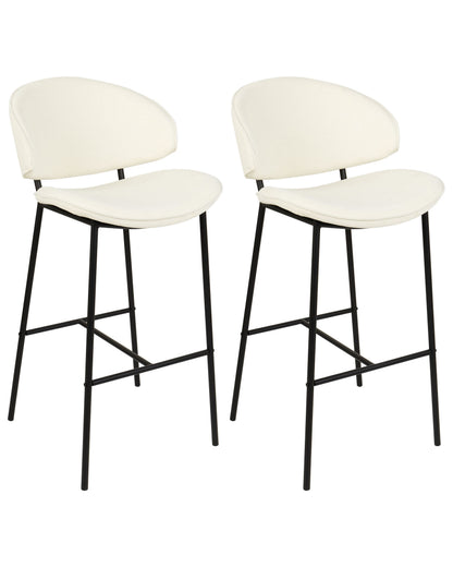 Set Of 2 Dining Bar Chairs Light Beige Fabric Black Metal Legs