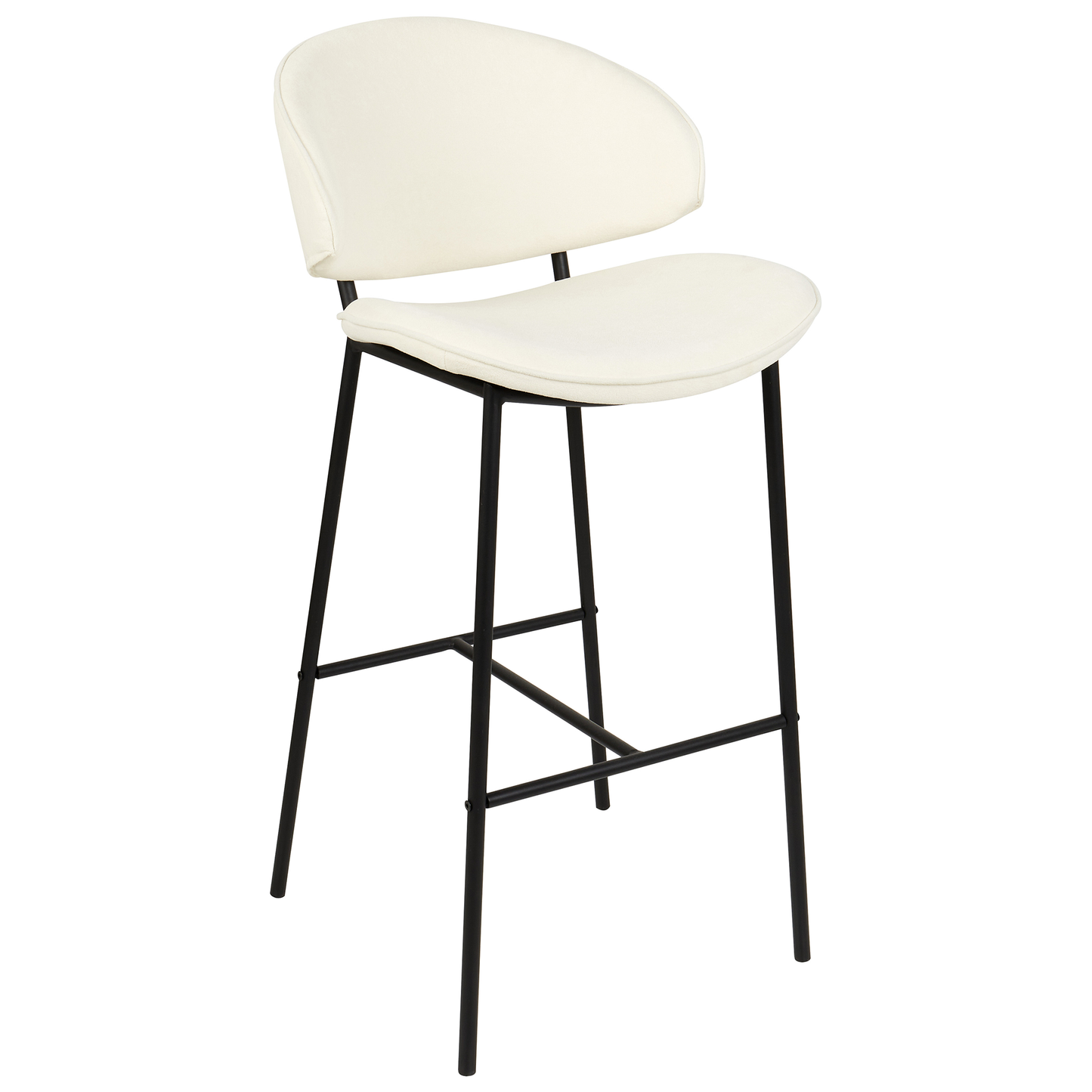 Set Of 2 Dining Bar Chairs Light Beige Fabric Black Metal Legs