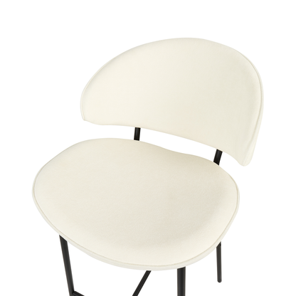 Set Of 2 Dining Bar Chairs Light Beige Fabric Black Metal Legs