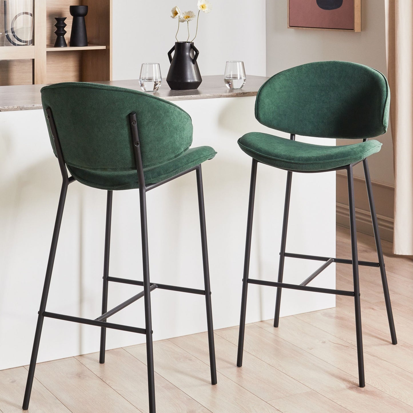 Living Set Of 2 Green Bar Chairs Armless Curved Backrest