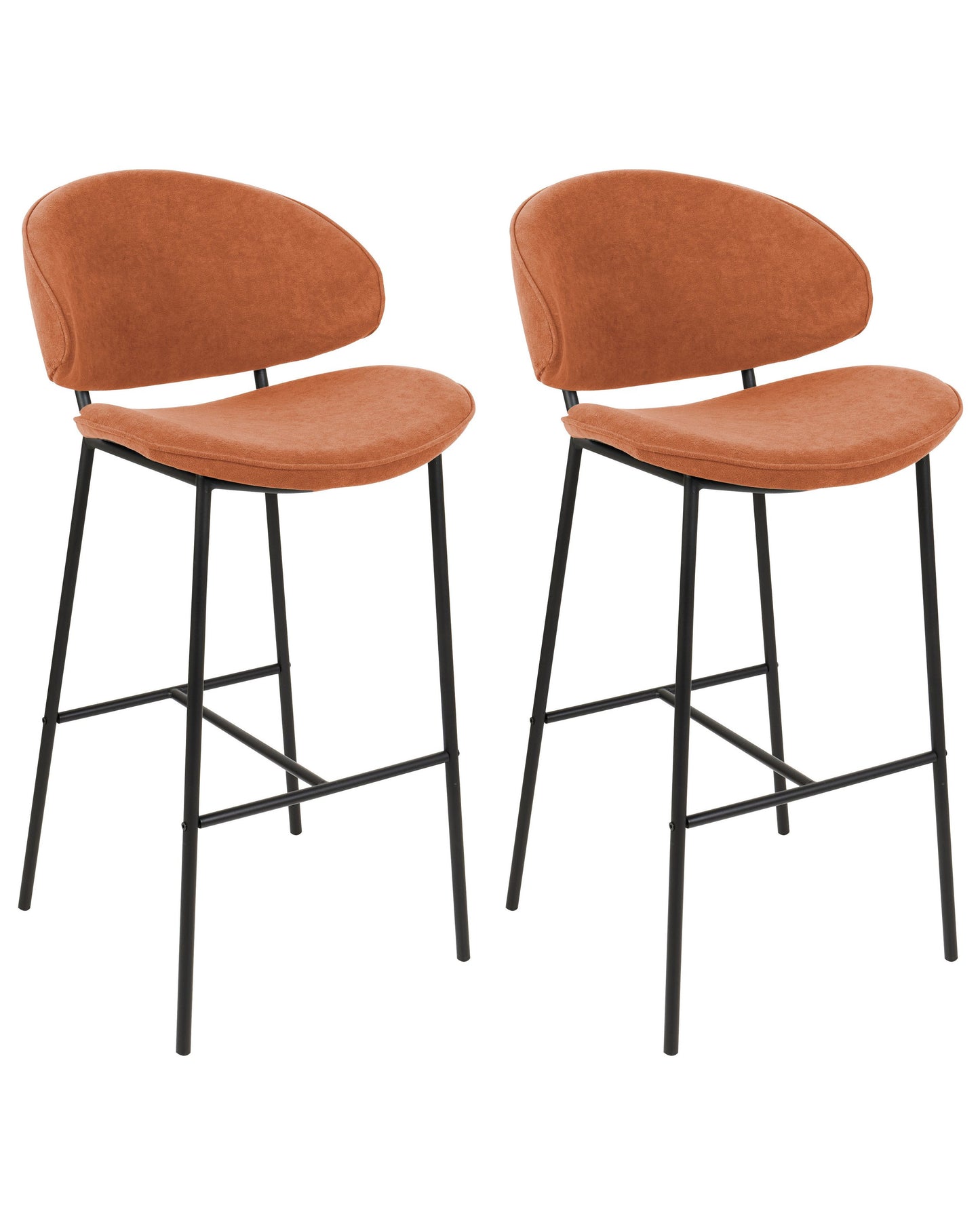 Set Of 2 Orange Fabric Dining Bar Chairs Black Metal Legs