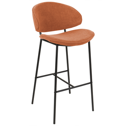 Set Of 2 Orange Fabric Dining Bar Chairs Black Metal Legs