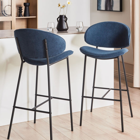 Navy Blue Dining Bar Chairs Set of 2 Armless Curved Backrest