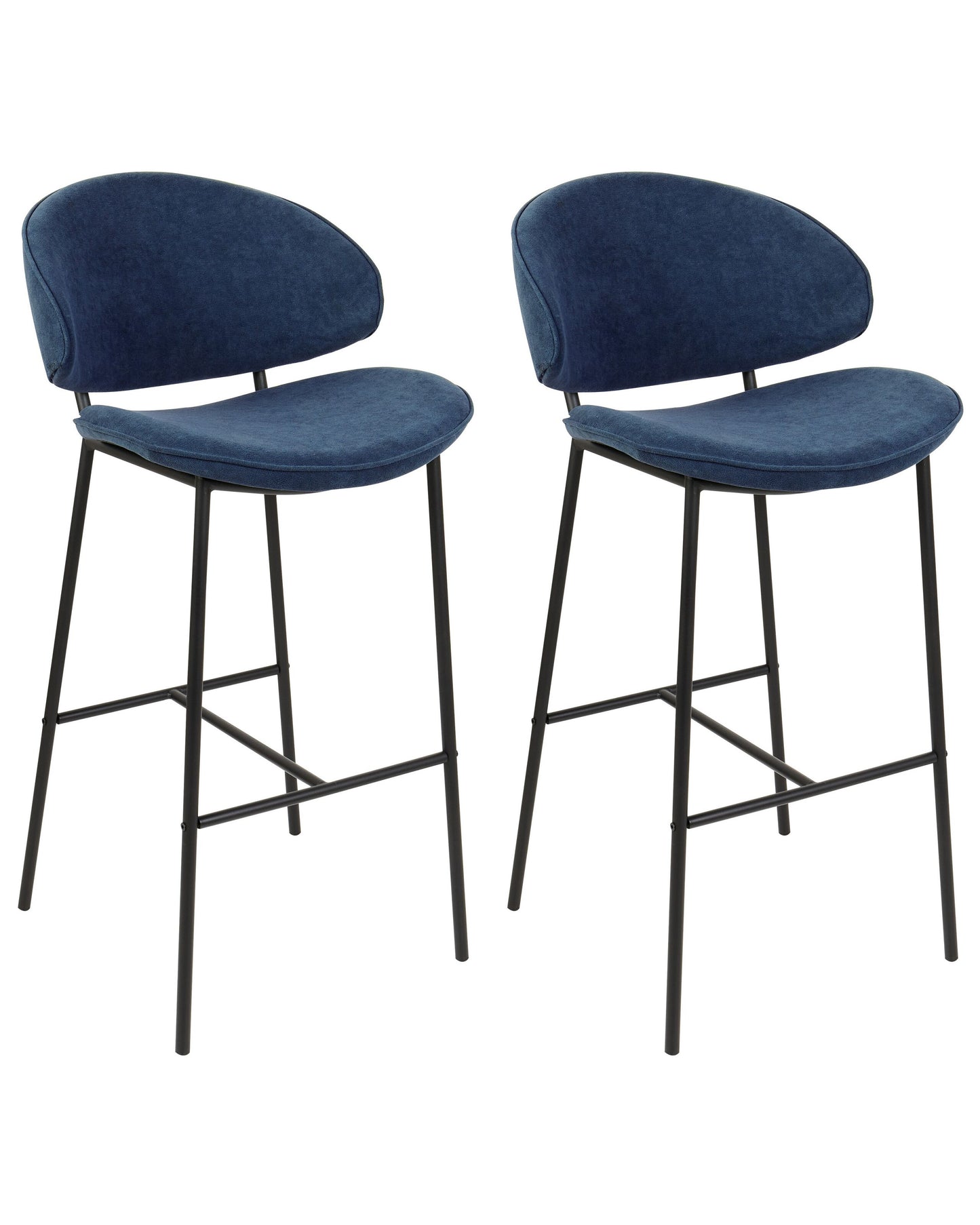 Navy Blue Dining Bar Chairs Set of 2 Armless Curved Backrest
