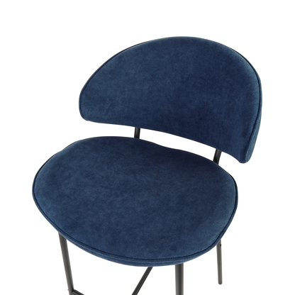 Navy Blue Dining Bar Chairs Set of 2 Armless Curved Backrest