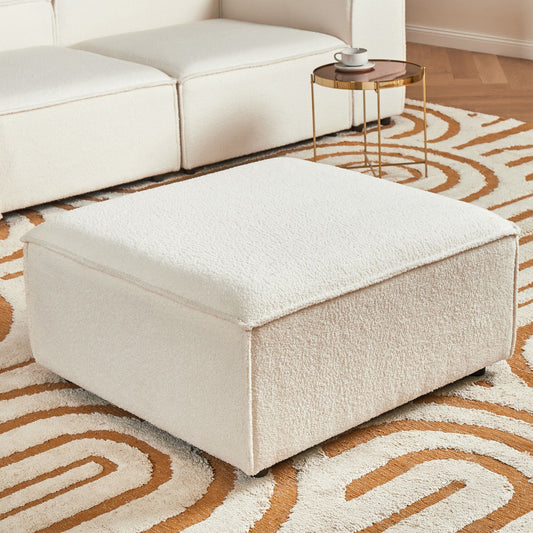White Boucl? Square Ottoman Modern Living Room Stool