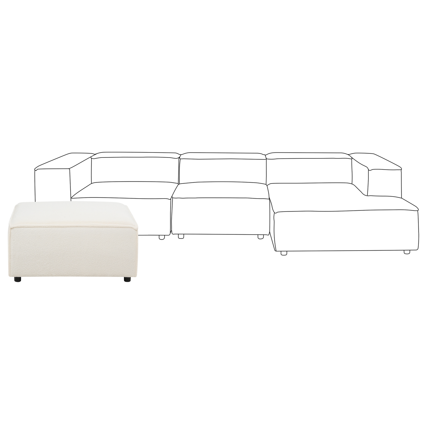 White Boucl? Square Ottoman Modern Living Room Stool