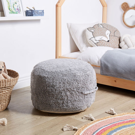 Grey Cotton Pouffe 50 x 35cm Shaggy Decorative Seat Handmade Boho Modern Living Room