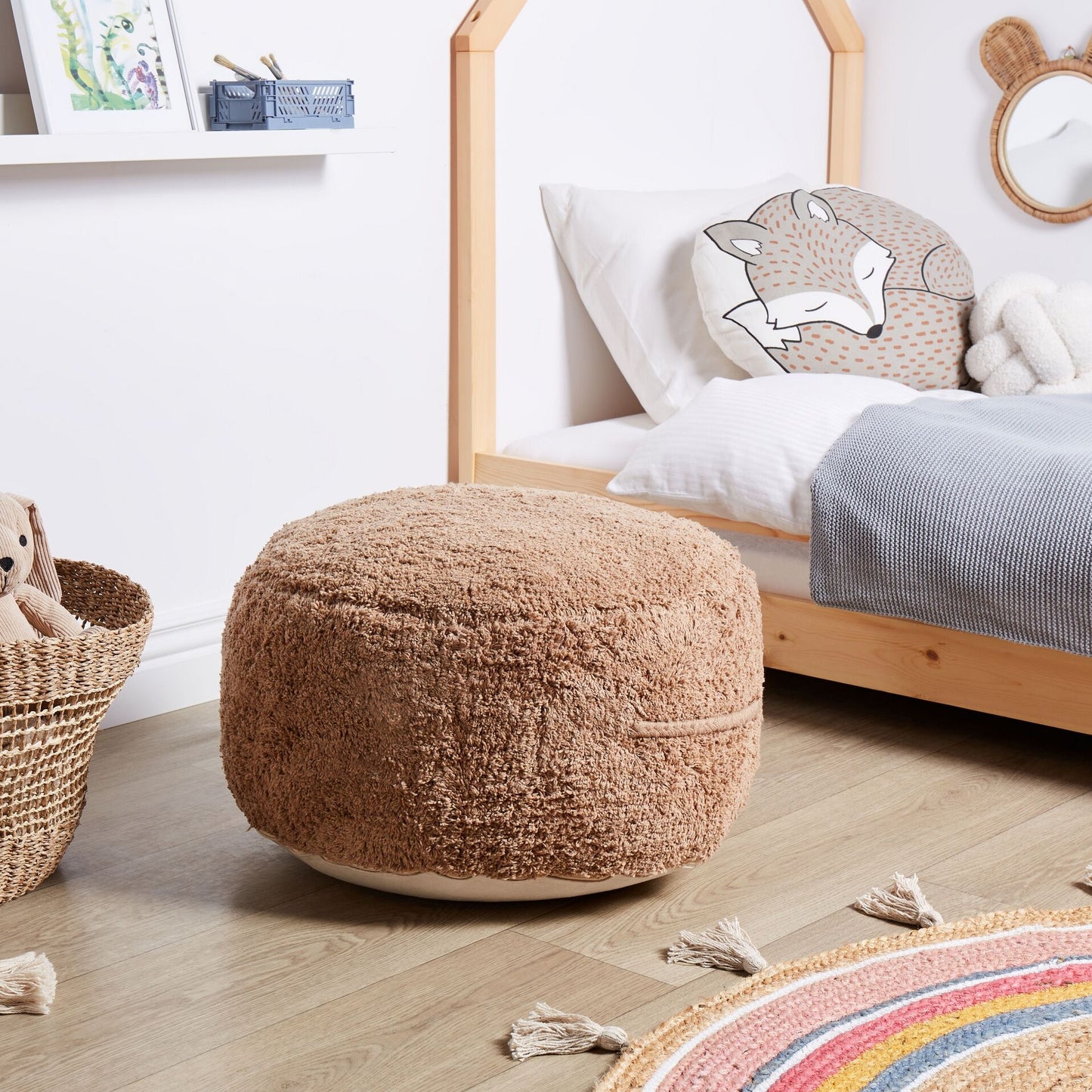 Pouffe Brown Cotton 50 x 35cm Shaggy Handmade Boho Modern
