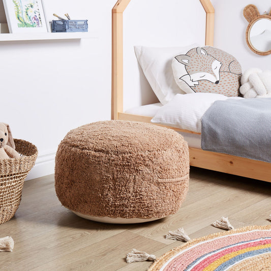 Pouffe Brown Cotton 50 x 35cm Shaggy Handmade Boho Modern