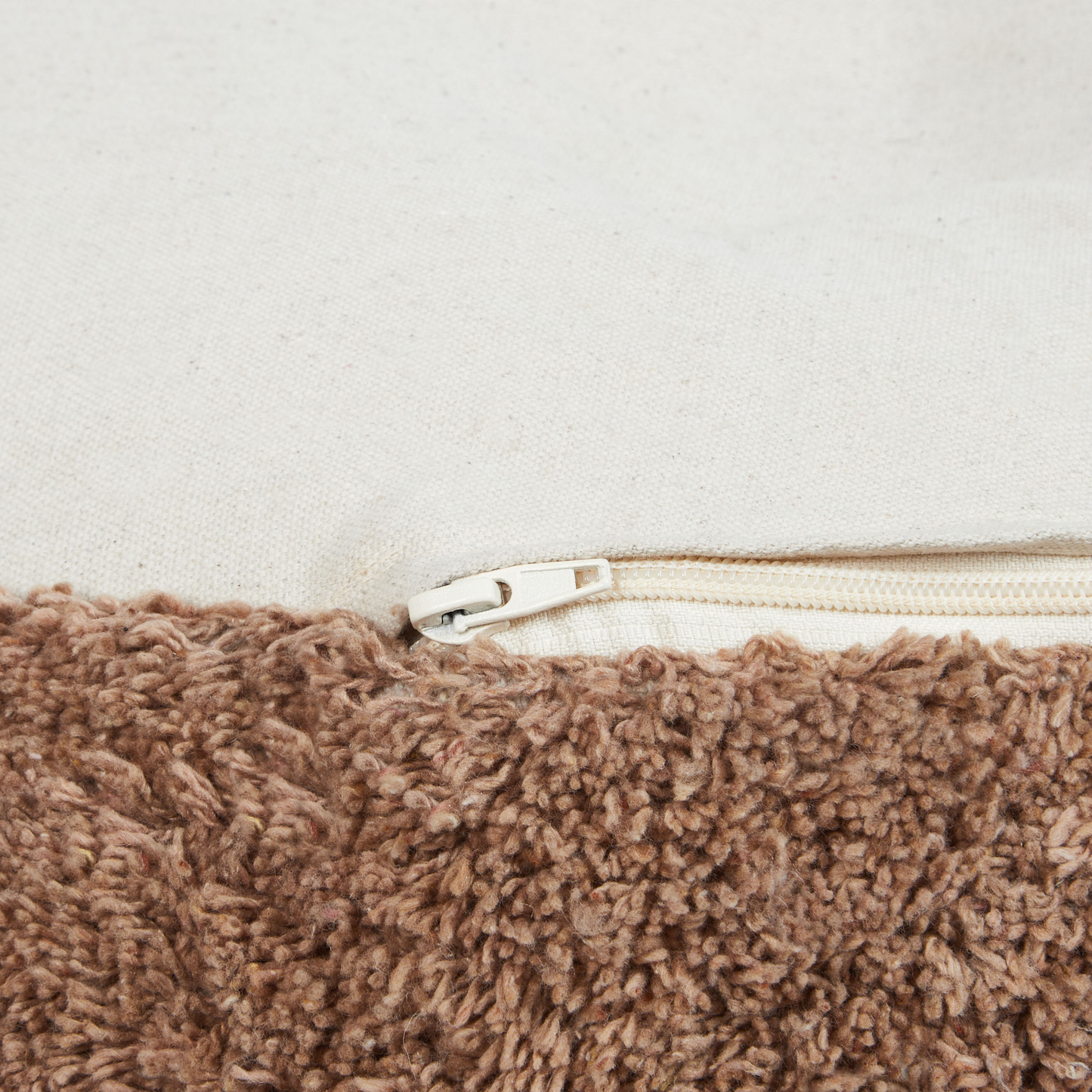 Pouffe Brown Cotton 50 x 35cm Shaggy Handmade Boho Modern