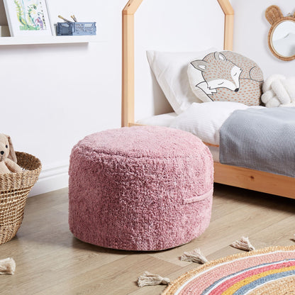 Handmade Pink Cotton Pouffe 50 x 35cm Shaggy Boho Modern Seat