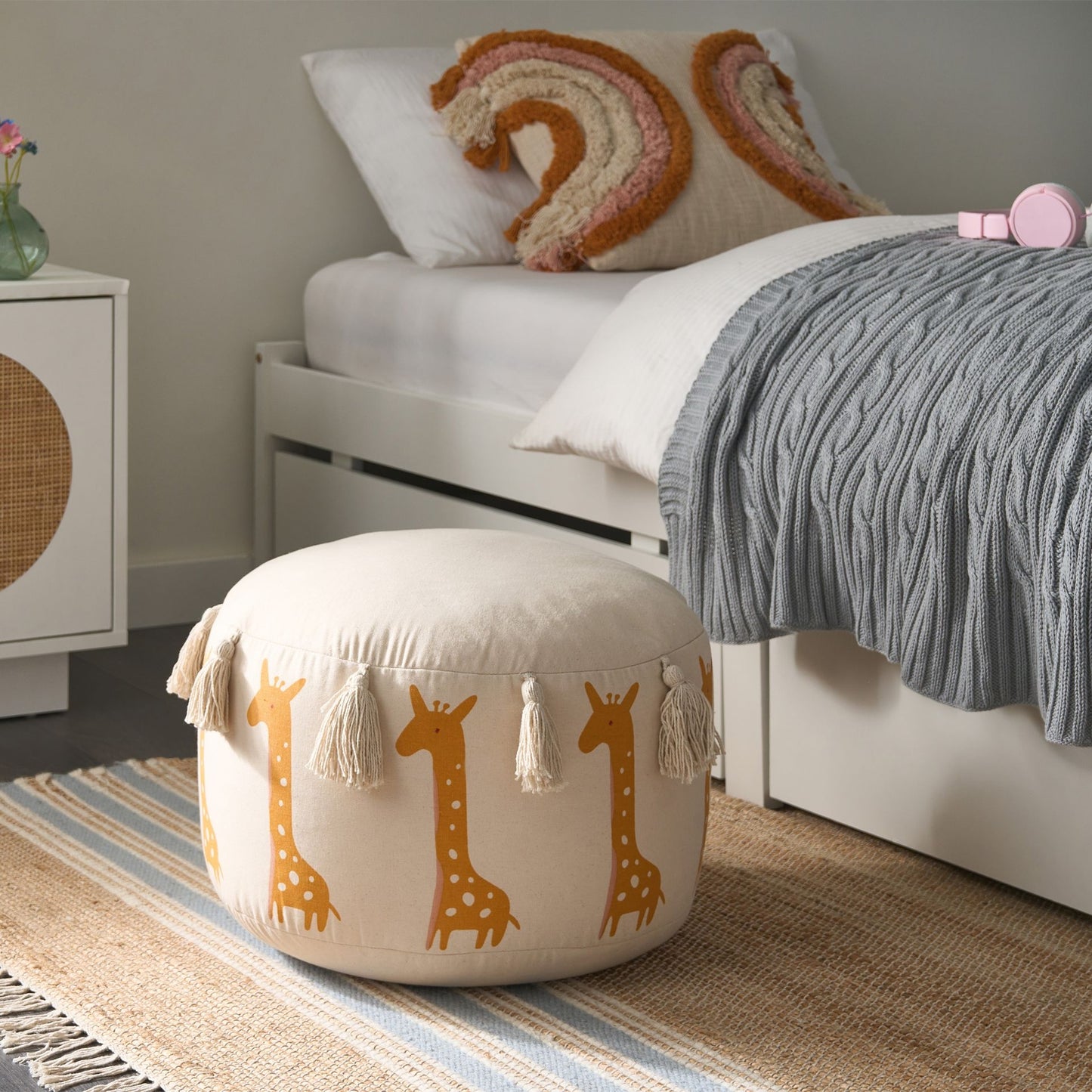 Giraffe Pattern Pouffe Beige 45 x 25cm Handmade