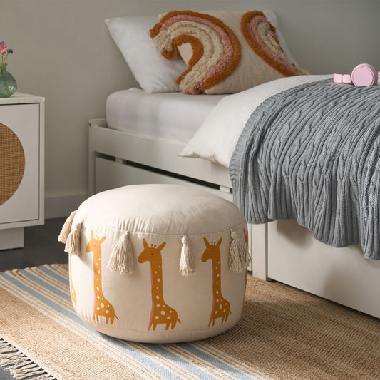 Giraffe Pattern Pouffe Beige 45 x 25cm Handmade