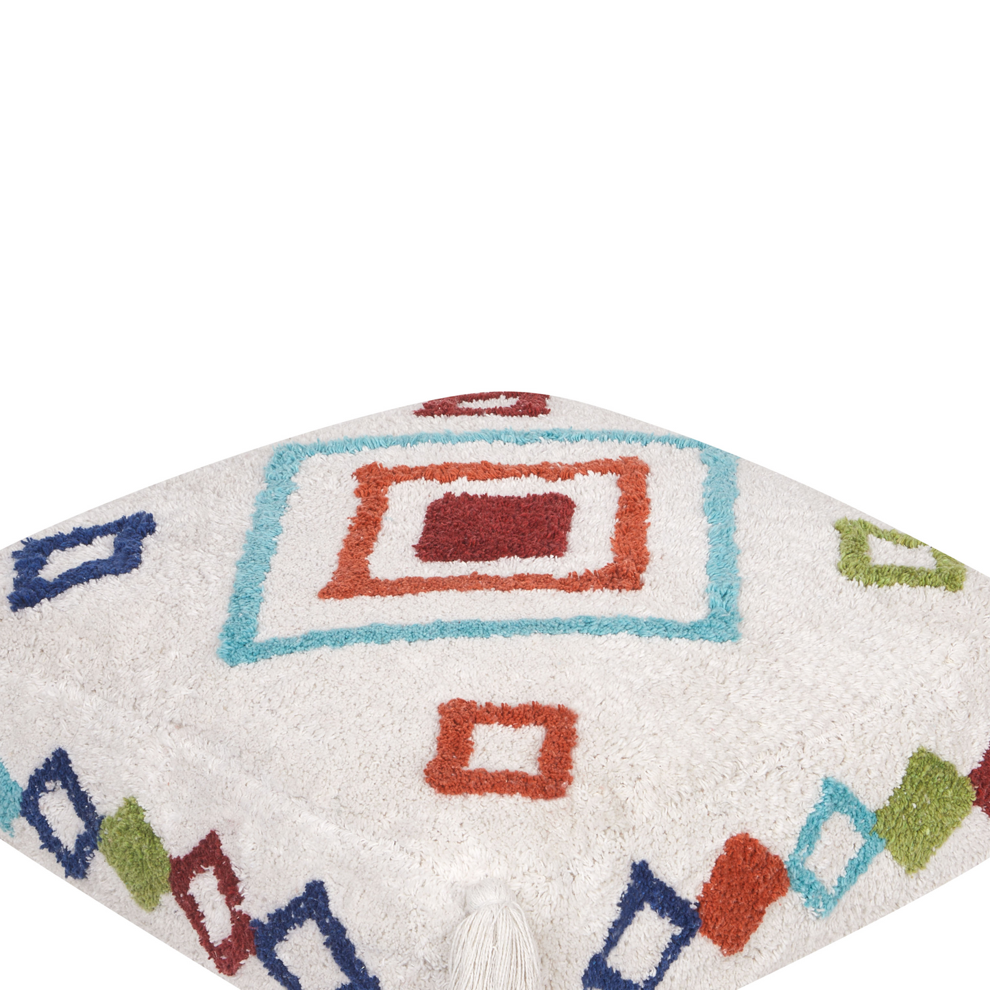 White Multicolour Cotton Floor Cushion 55 x 55cm Geometric Pouffe