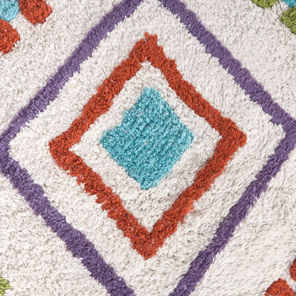 Cotton Floor Cushion White And Multicolour Geometric Pattern 55 x 55cm Square Pouffe