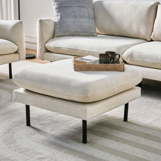 Pillow-Top Ottoman Beige Fabric Footstool With Metal Legs Glamour Style