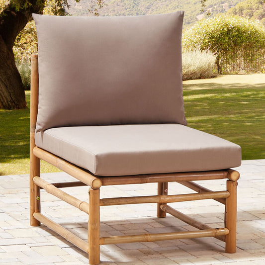 1 Seat Taupe Outdoor Modular Chair With Removable Cushions And Bamboo Polyester Fabric