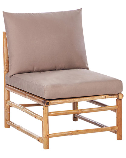 1 Seat Taupe Outdoor Modular Chair With Removable Cushions And Bamboo Polyester Fabric