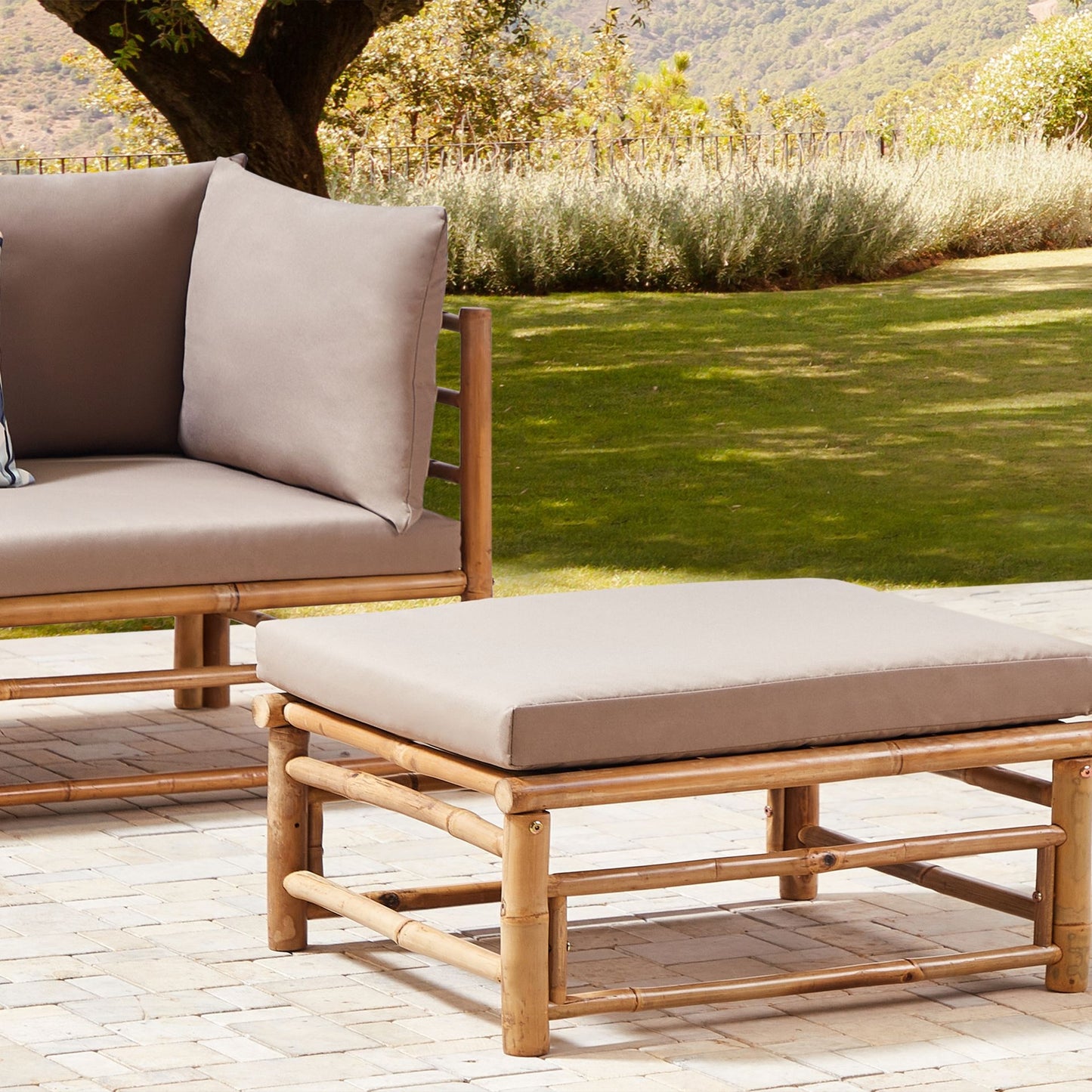 Taupe Bamboo Ottoman Cushion Module Modular Sofa Element