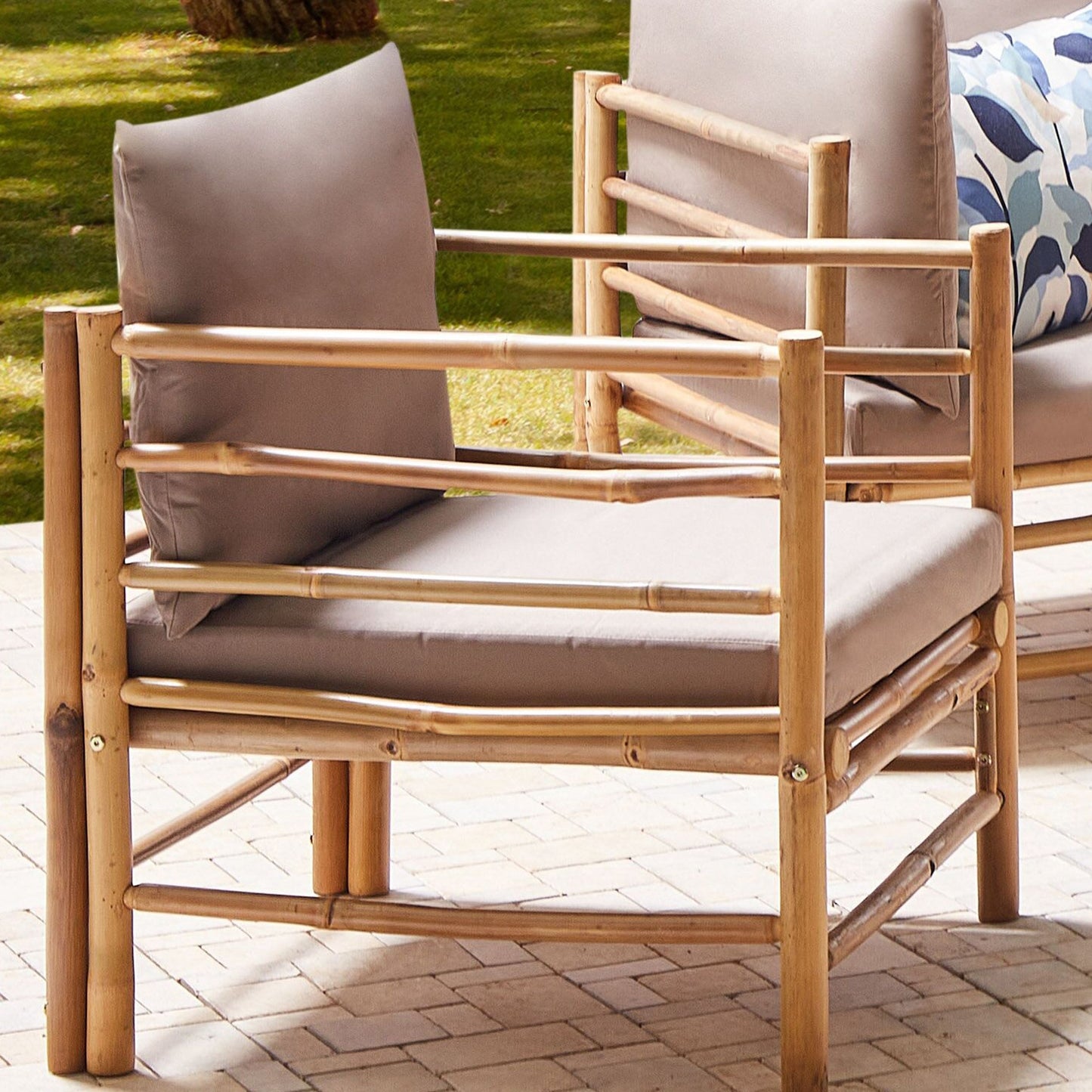 Bamboo Armchair Taupe Cushions Outdoor Indoor Slipper Design