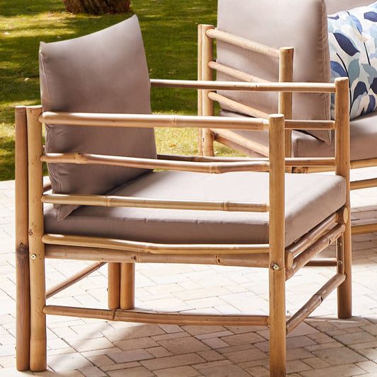 EcoLuxe Bamboo Armchair Taupe Cushions Outdoor Indoor Slipper Design
