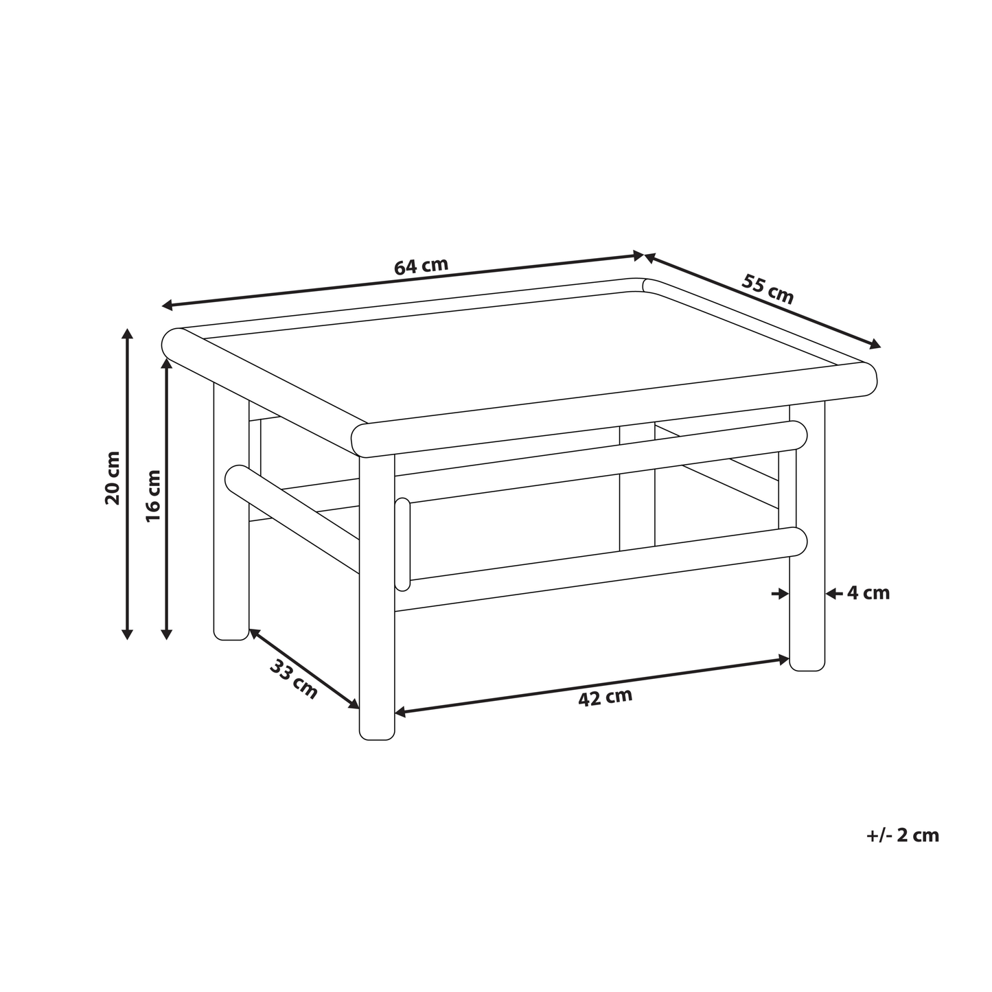 Bamboo Coffee Table 64 x 55cm Rectangular Outdoor Rustic