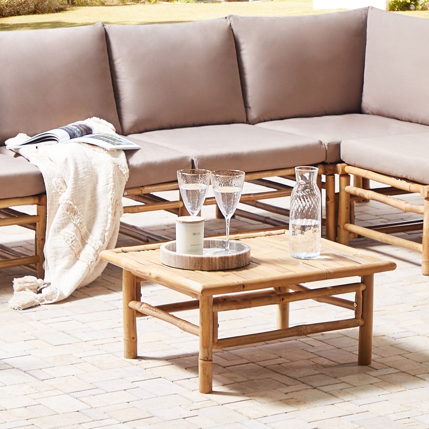 Bamboo Coffee Table 64 x 55cm Rectangular Outdoor Rustic