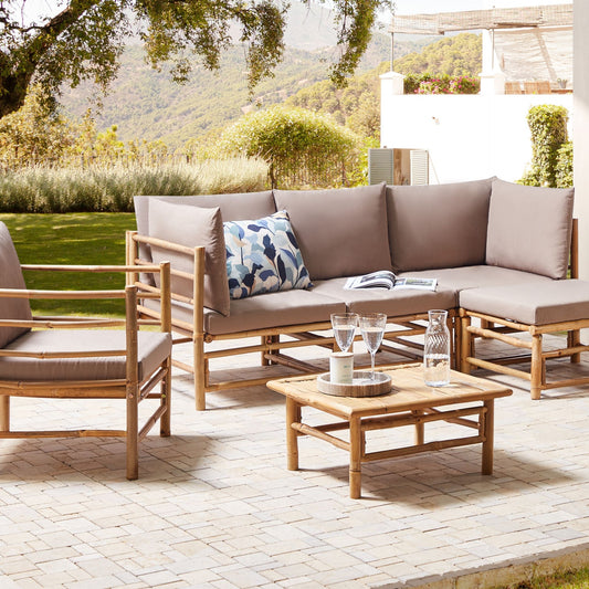 Garden Modular 4-Seater Taupe Bamboo Cushions Sofa Set