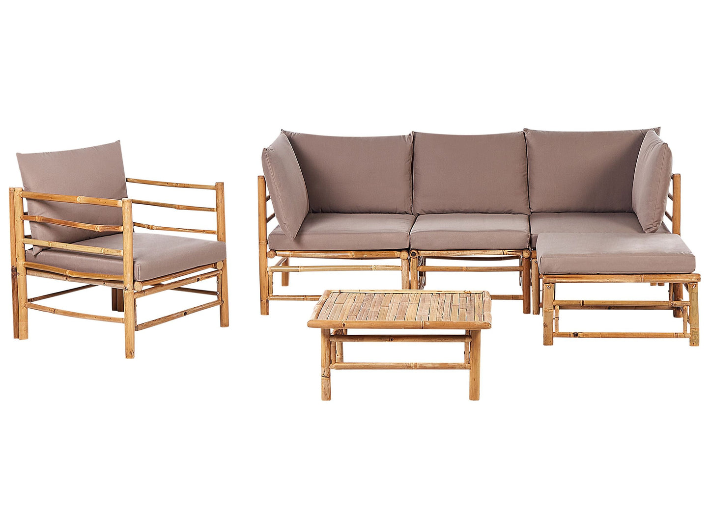 Garden Modular 4-Seater Taupe Bamboo Cushions Sofa Set
