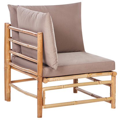 Outdoor Modular Sofa Set 3 And 2 Seaters With Bamboo Coffee Table Taupe Cushions