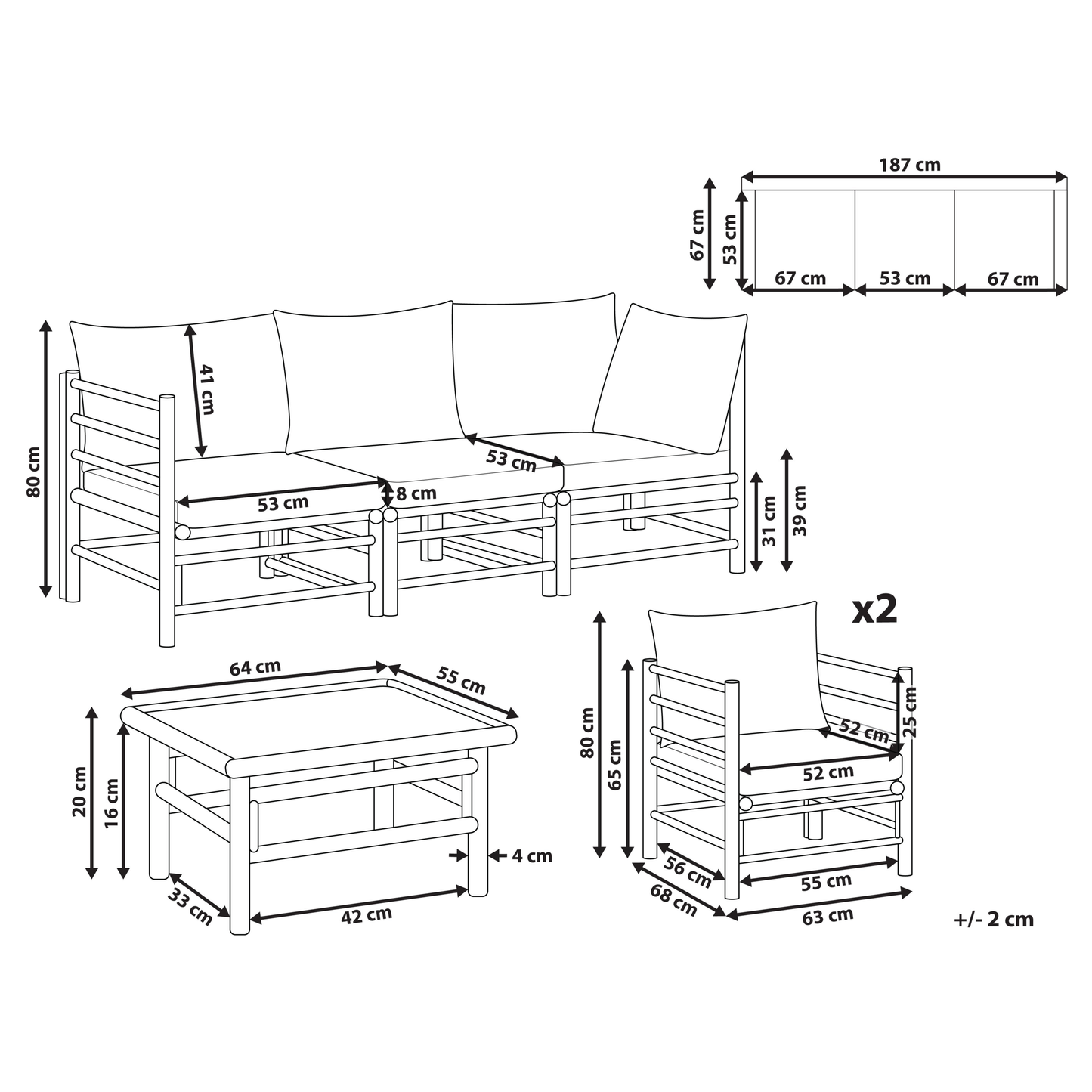 Modular Lounge Set Taupe Cushions 3 Seater and 2 Armchairs
