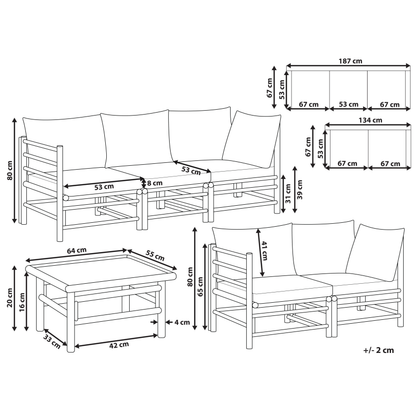 Outdoor Modular Sofa Set 3 And 2 Seaters With Bamboo Coffee Table Taupe Cushions