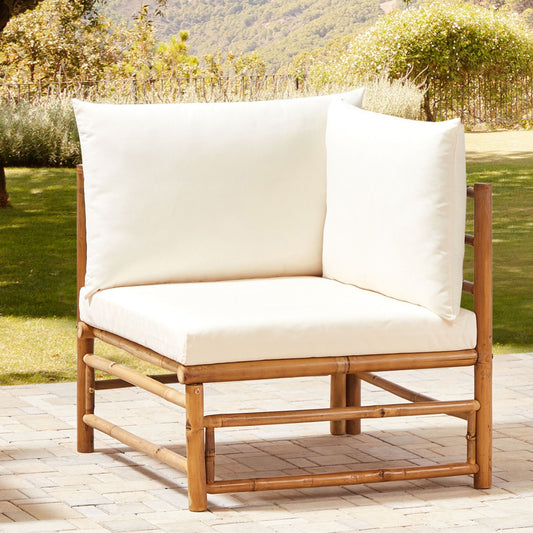 Corner 1-Seat Section Off-White Bamboo Fabric Armless Sofa