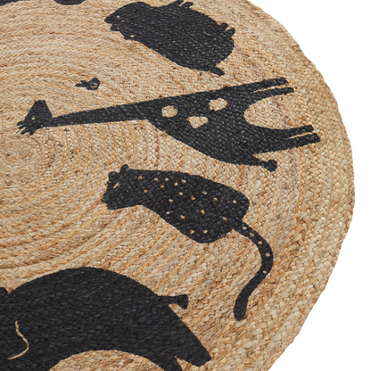 Beige Jute Round Rug 120cm Boho Animal Pattern