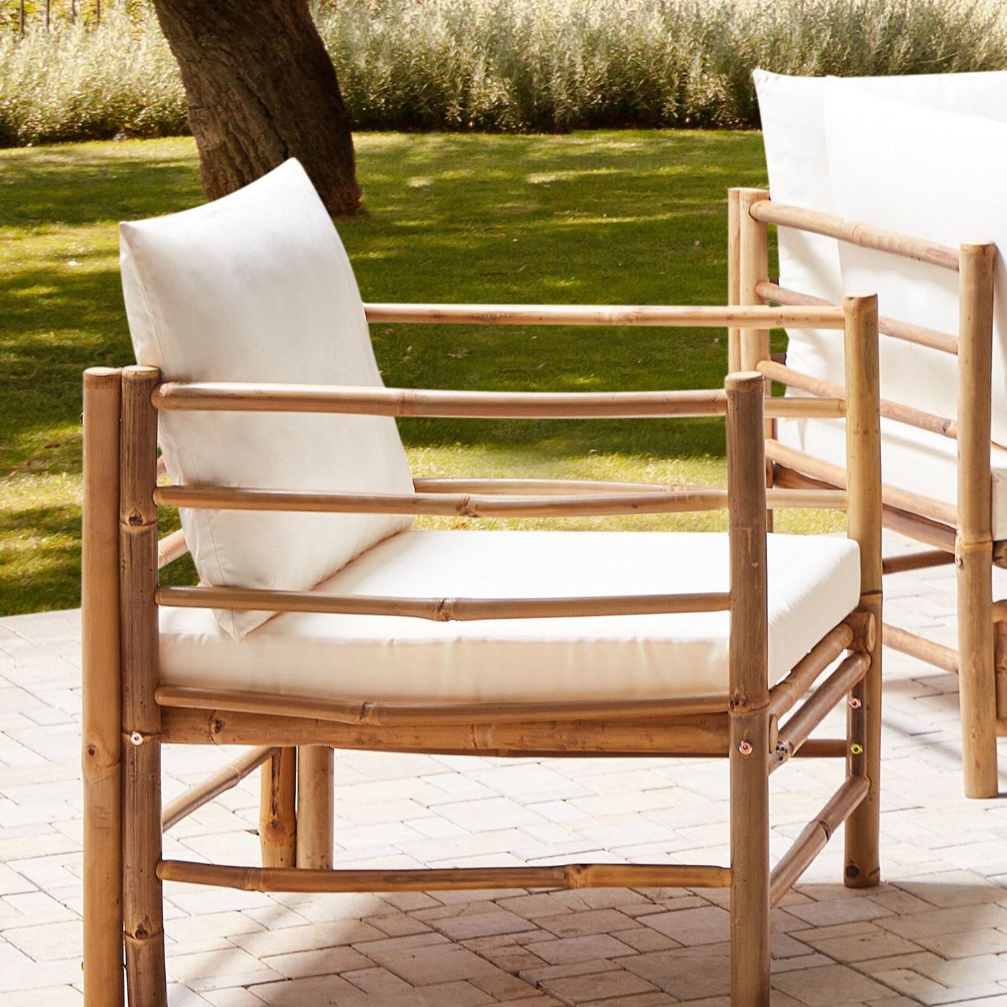 Armchair Light Bamboo Wood With Removable Cushions