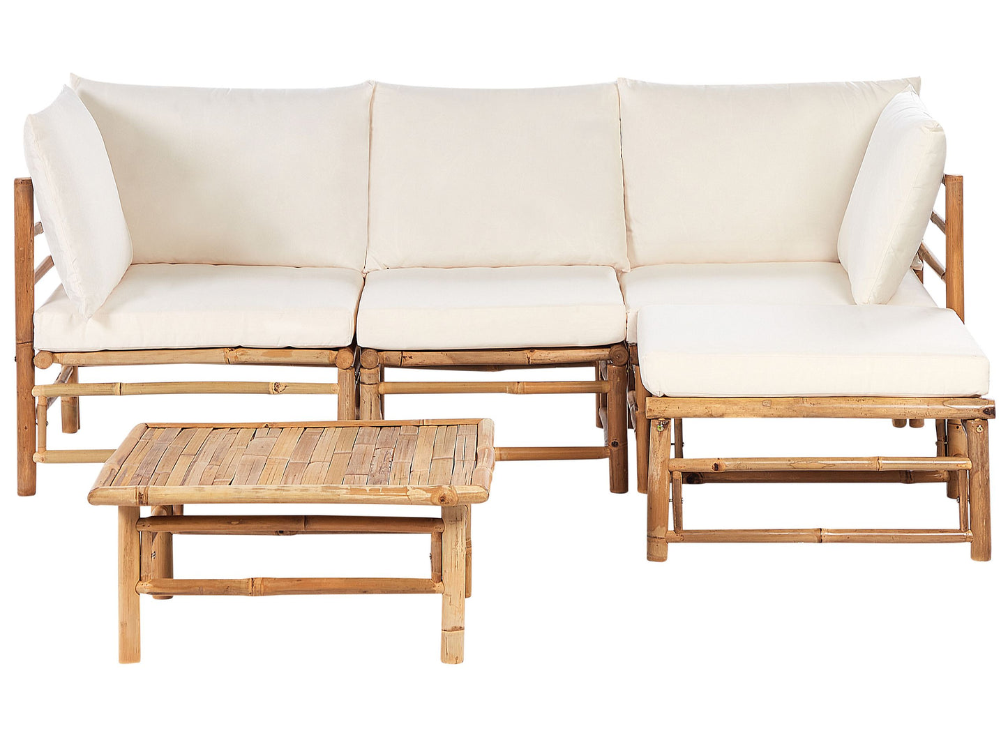 Garden Modular Corner Sofa Set Off White Bamboo Cushions 4 Seater With Coffee Table