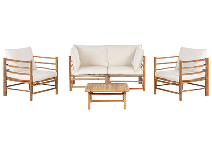 Modular Sofa Set Off-White Bamboo Cushions 4-Piece